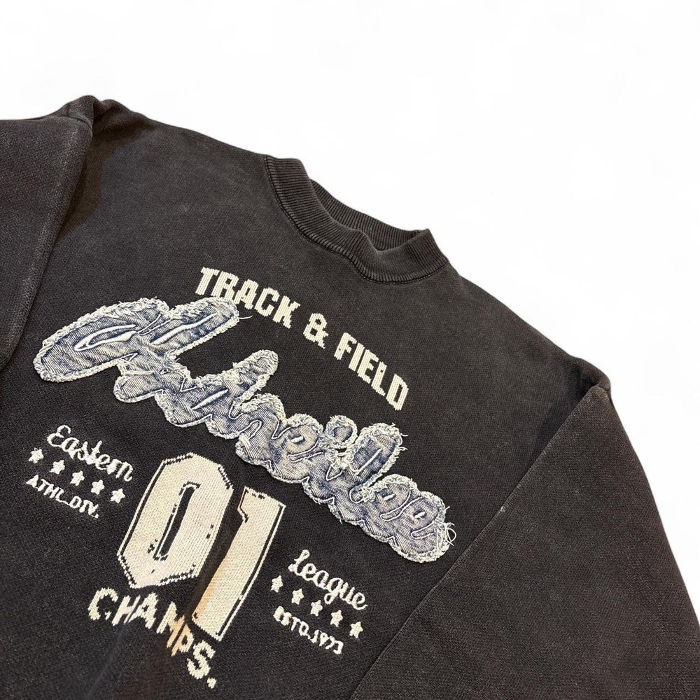 Vintage Track & Field Champions 01 Crewneck Sweatshirt Mens Black Graphic Large